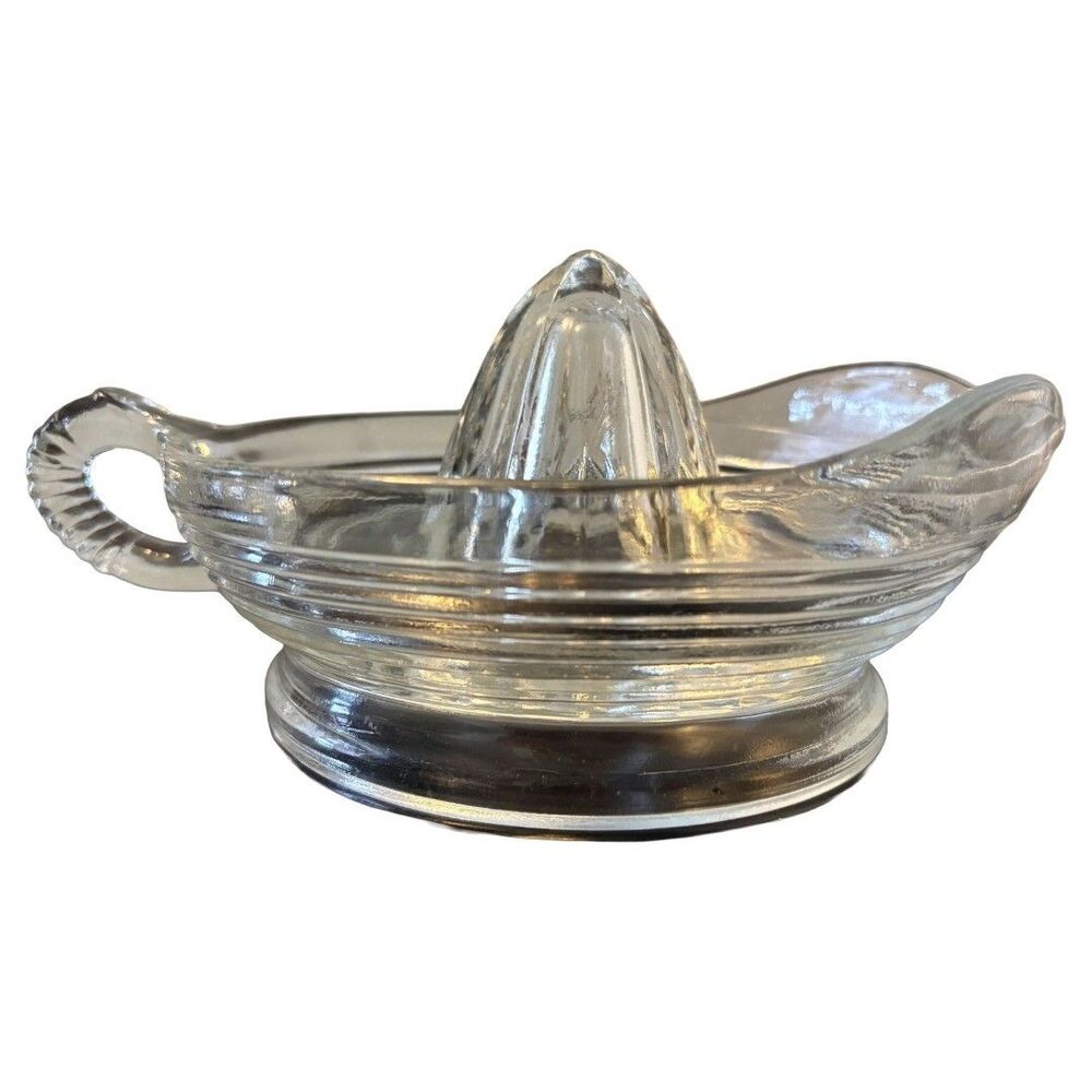 Vintage Anchor Hocking Glass Co Clear Ribbed Citrus Juicer Reamer 6" 1960s